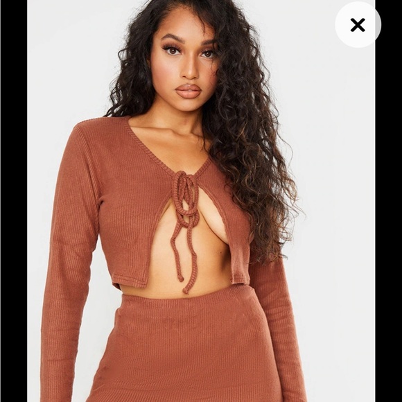 Womens Pretty Little Thing Petite Chocolate Brown Brushed Mini Skirt - Picture 3 of 8